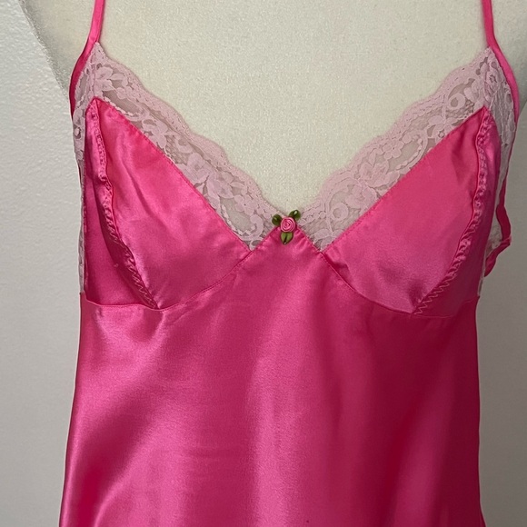 Betsey Johnson Fuchsia Satin Chemise with Lace - Picture 2 of 16